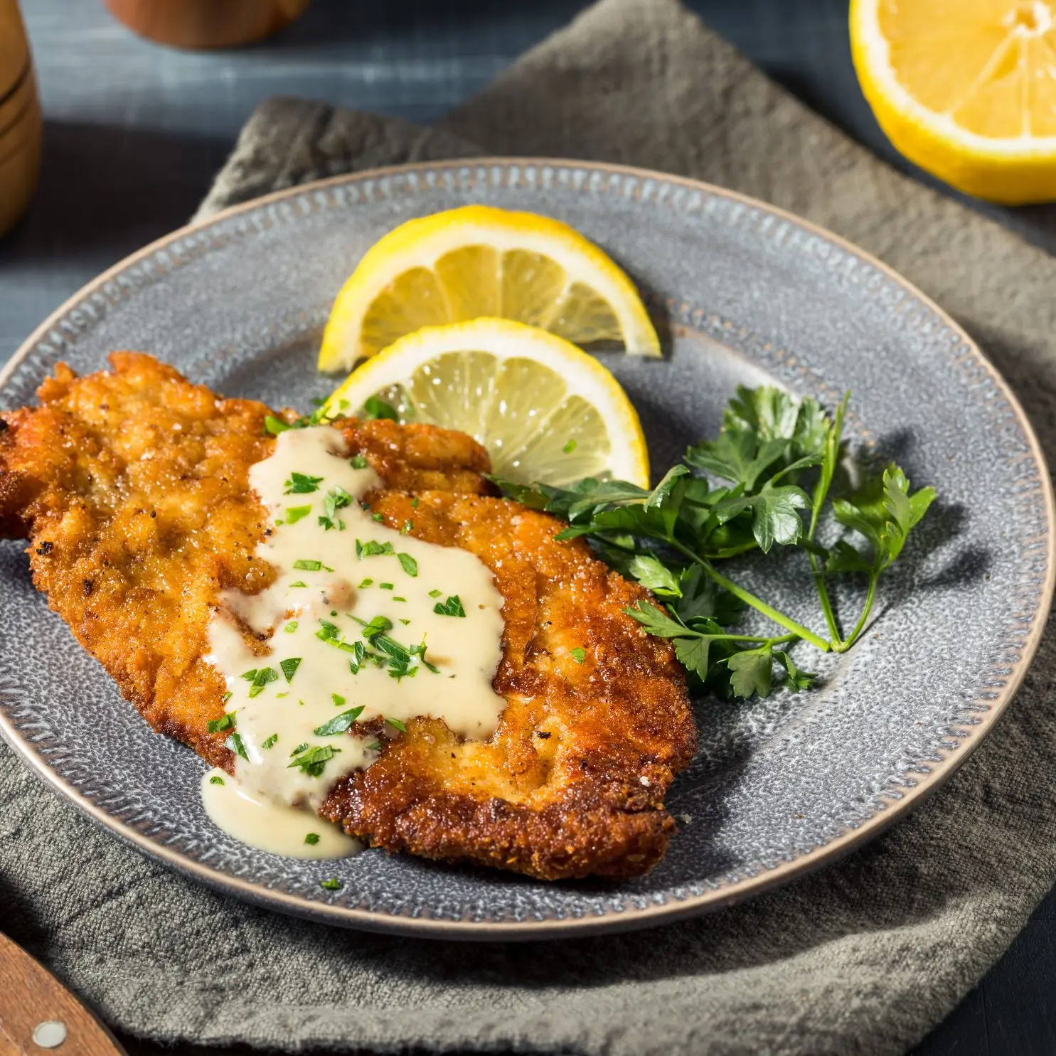 Paniertes Schnitzel mit Jägersauce
